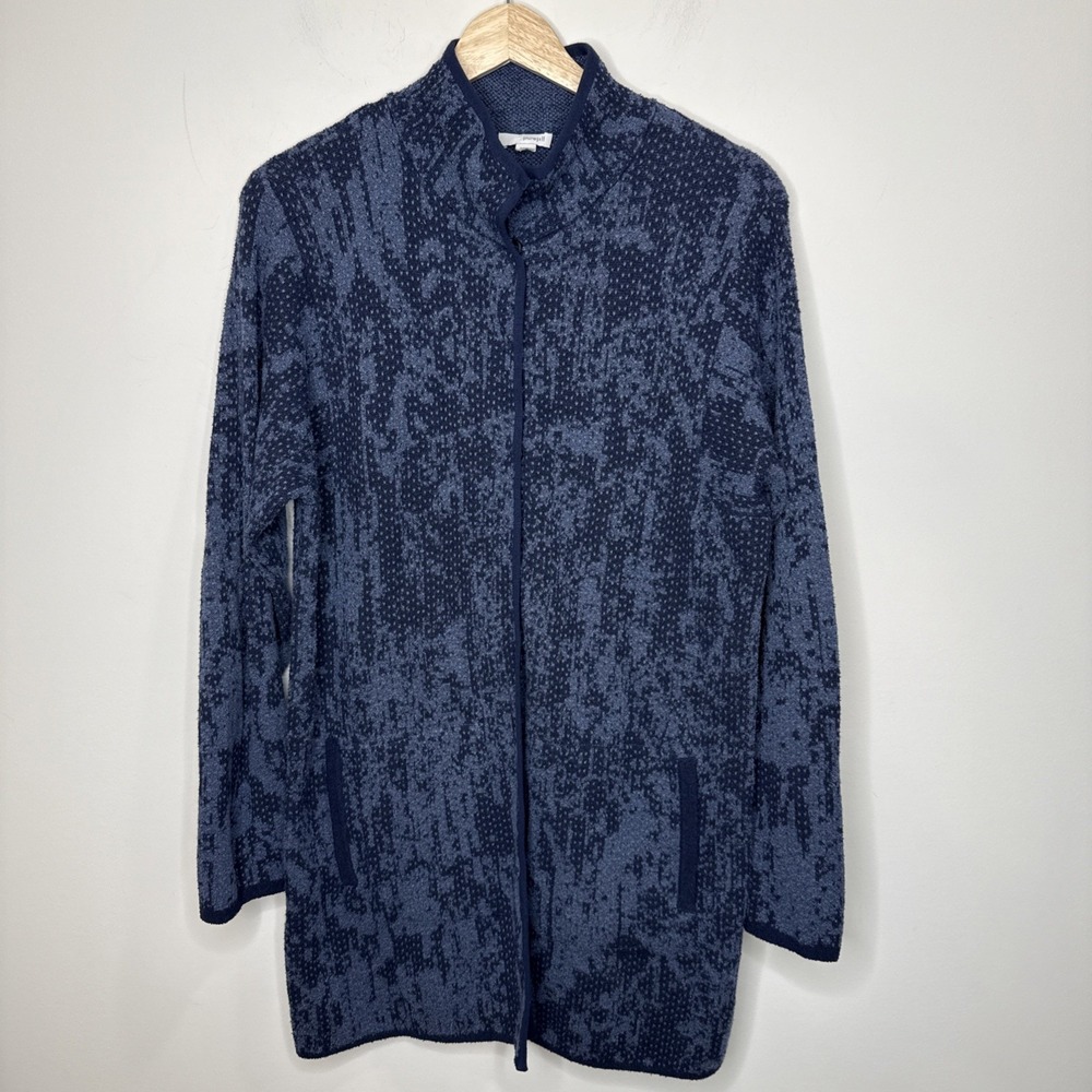 J.Jill PureJill Sweater Cardigan Womens M Blue Snap Swing Quiet Luxury Stretch